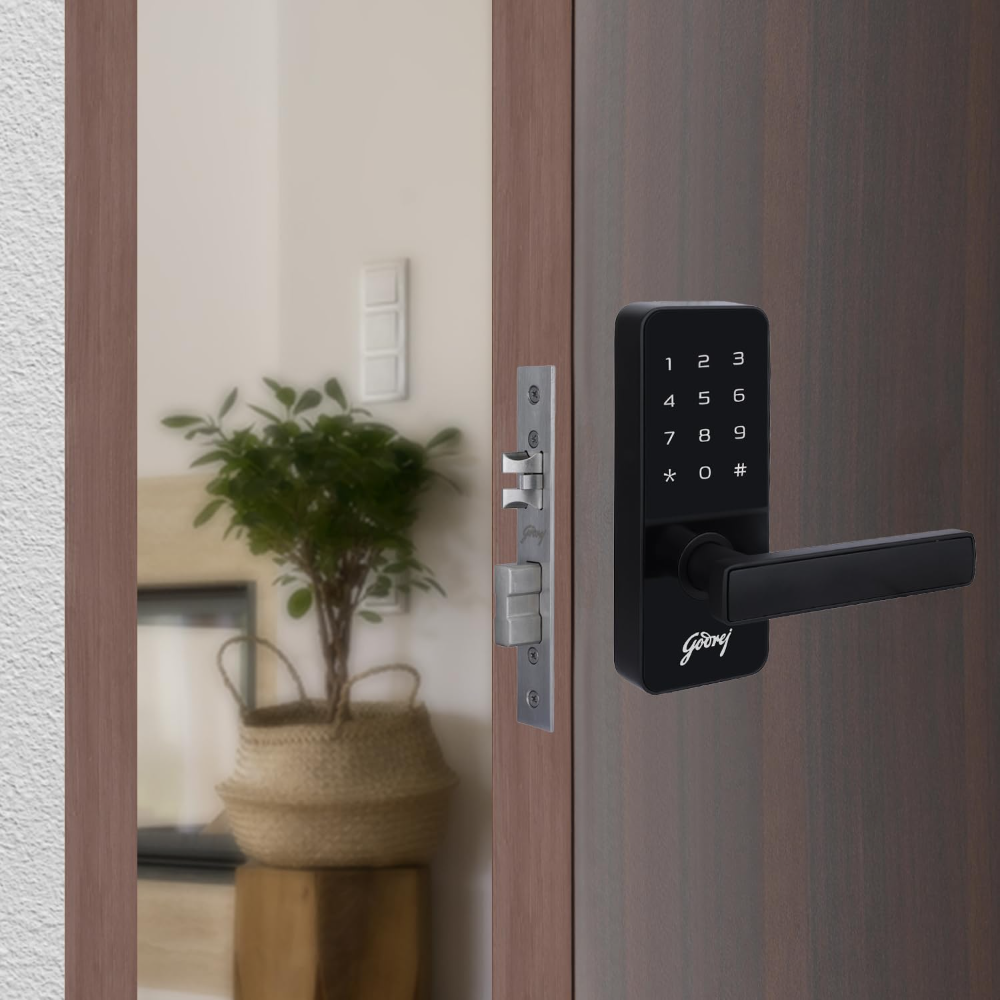 Godrej Smart Lock I Catus Touch I Digital Lock for Main and Internal Wooden Door I 2 in 1 Access I Pin Access I Mechanical Key I Black Finish I 3 Years Warranty | Free Installation